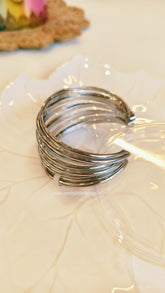 Stacked Strand Silver Hue Open Cuff Kada / Bangle